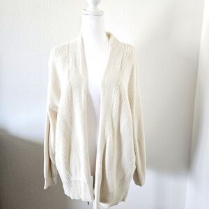 Women's Oversized Cotton Sweater Open Front Cream Ivory Size M